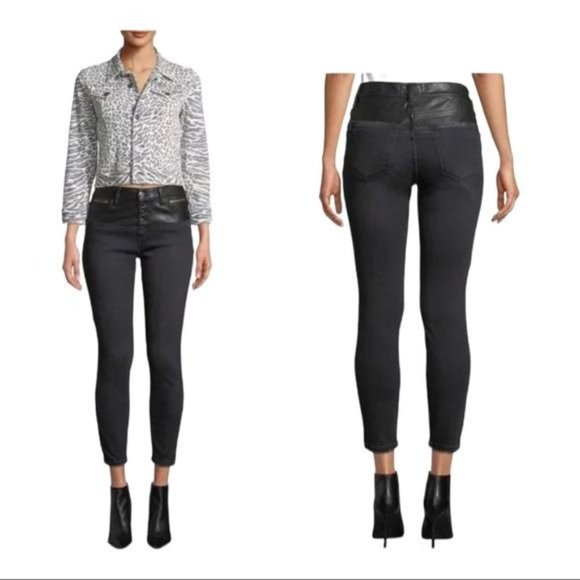 Current/Elliott Stiletto Jeans Fused High Waist Leather Patchwork Black 29 x 28 - Picture 9 of 9